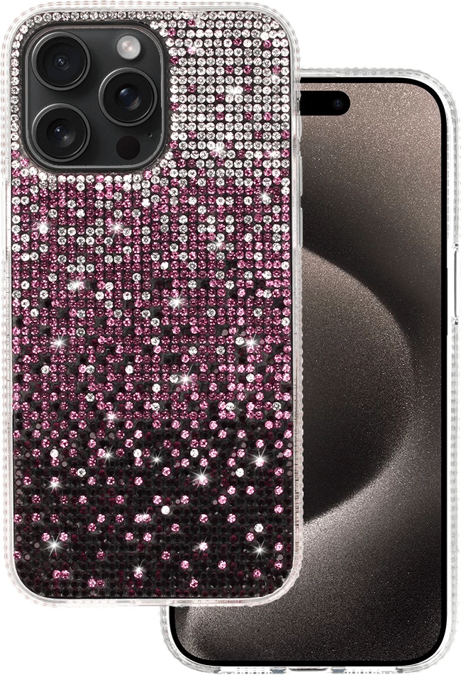 Mbështjellës silikoni ONASI 19276 për Samsung Galaxy S23 FE, PC/TPU, me glitter dhe gurë dekorativ, Star Light, rozë