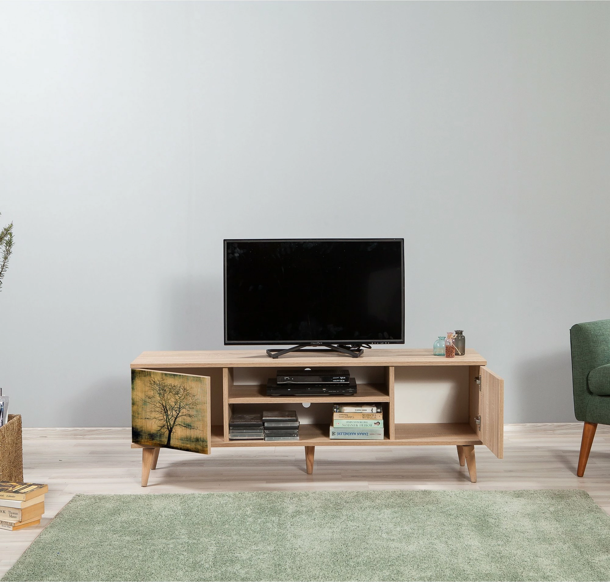 Komodë TV Truva, ngjyrë lisi Sonoma, 140x50x40cm