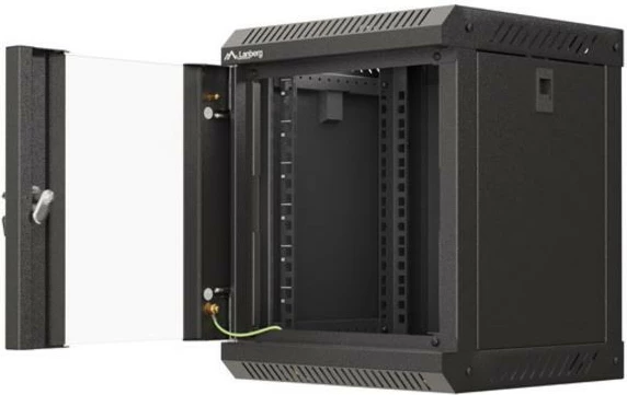 Kabinet RACK montim muri, Lanberg WF11-3306-10B, 10", 6U, 300x300 mm, derë xhami, IP20, ngjyrë e zezë