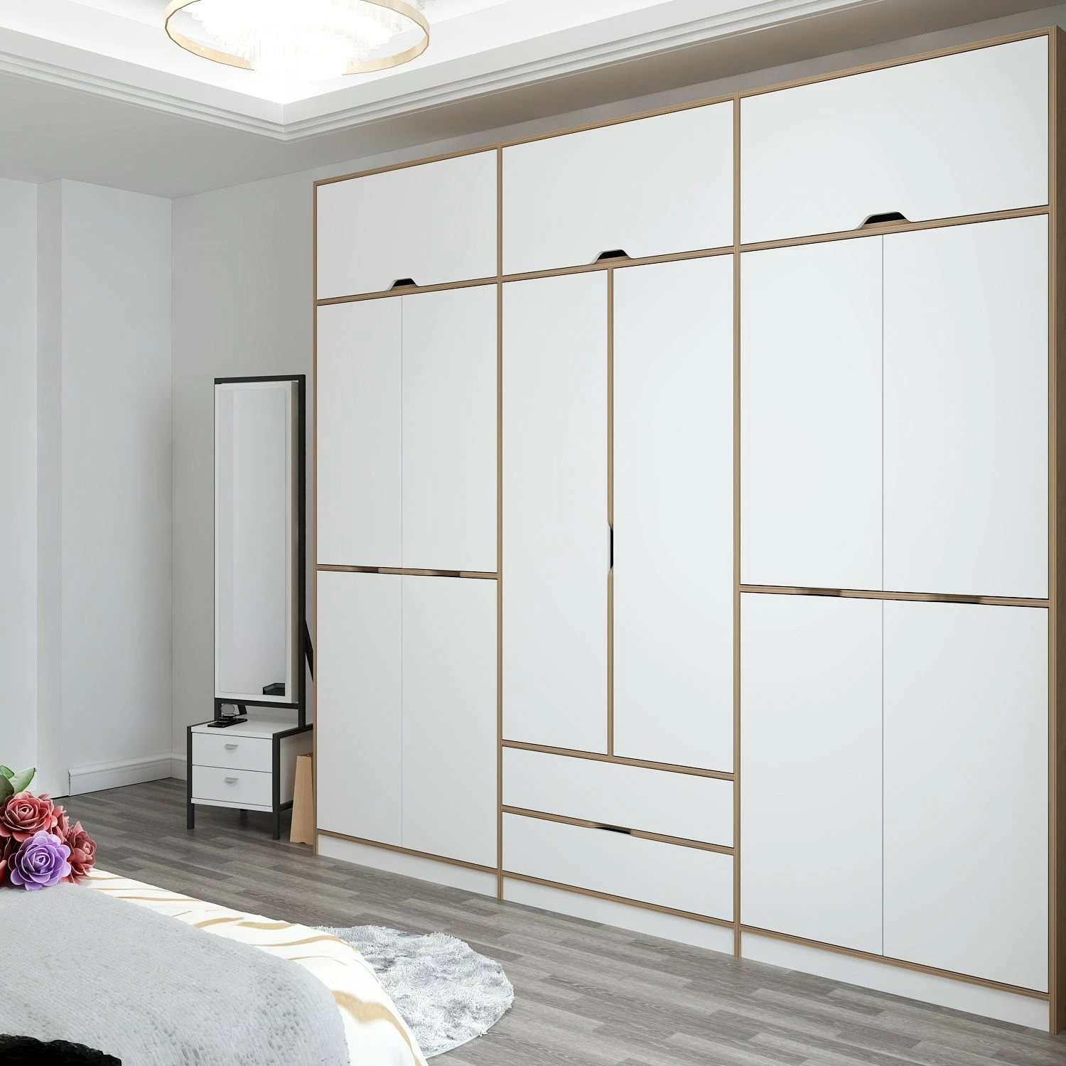 Dollap i madh për rroba, ngjyrë e bardhë dhe dore, Skye Decor Elina - 8914