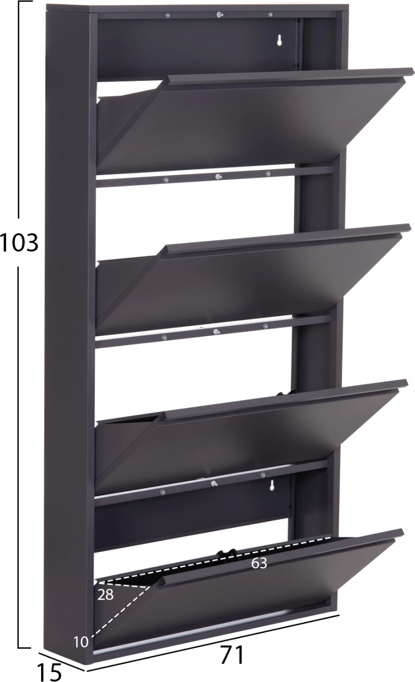 Dollap këpucësh metalik STARK, ngjyrë antracit, 4 dyer magnetike, FH6634.03, 71x15x137cm