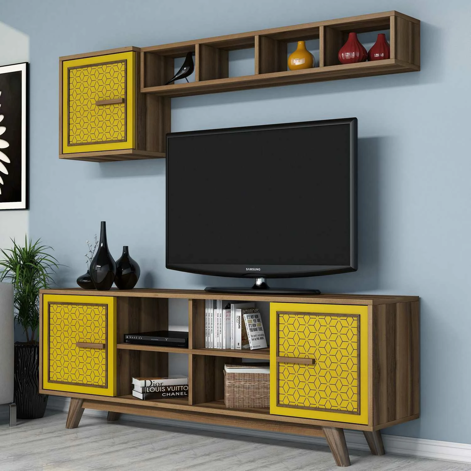 Komodë TV Skye Decor, ngjyrë arre, e verdhë, Ayla
