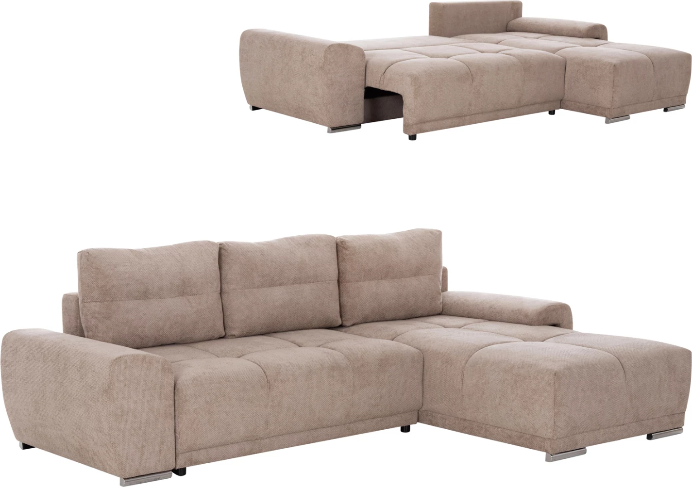 Kënd divani shtrat, kënd i djathtë, material bezhë, COMFYRA FH3336.03R, 270x181x75cm