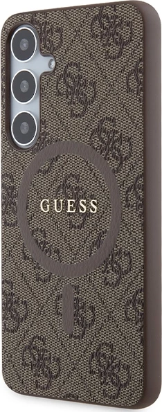 Mbështjellës Guess 4G Collection Leather Metal Logo MagSafe për Samsung Galaxy S24+, kafe