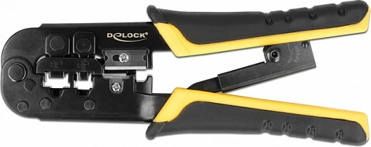 Pincë krimpimi DeLOCK Universal, RJ45/RJ12/RJ11, me zhveshës teli, verdhë/zi