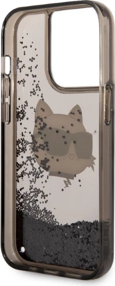 Mbështjellës Karl Lagerfeld KLHCP14LLNCHCK për iPhone 14 Pro 6.1", Glitter Choupette, zi