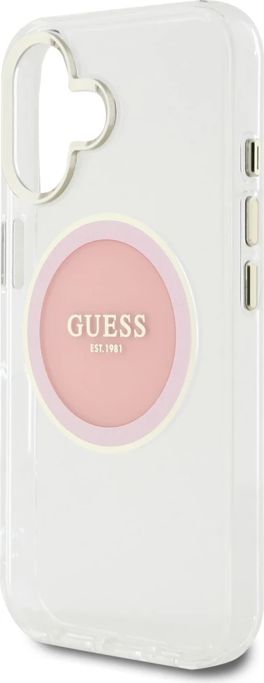Mbështjellës Guess IML Metal Colored Circle Classic Logo MagSafe për iPhone 16, Rozë