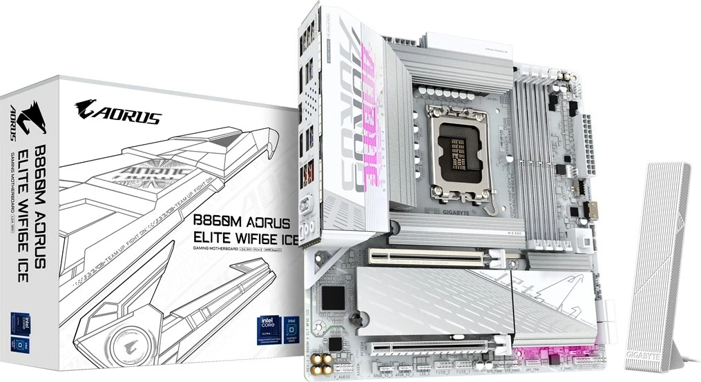 Pllakë amë Gigabyte B860M AORUS ELITE WF6E ICE, Socket 1851, e bardhë