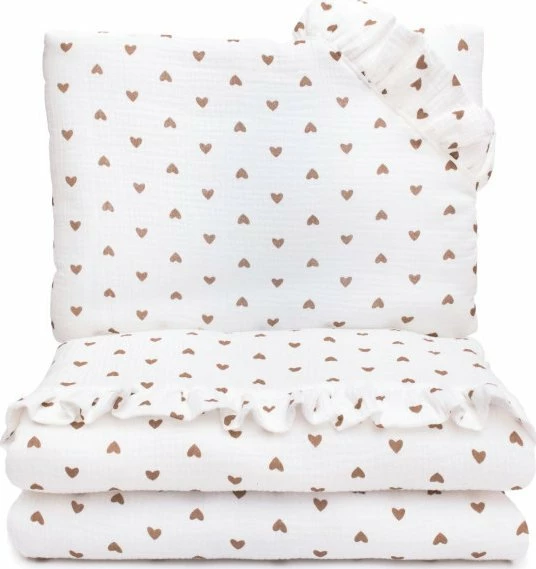 Set shtrati bebi muslin PULP BAMBOO Hearts 80x100 cm, e bardhë
