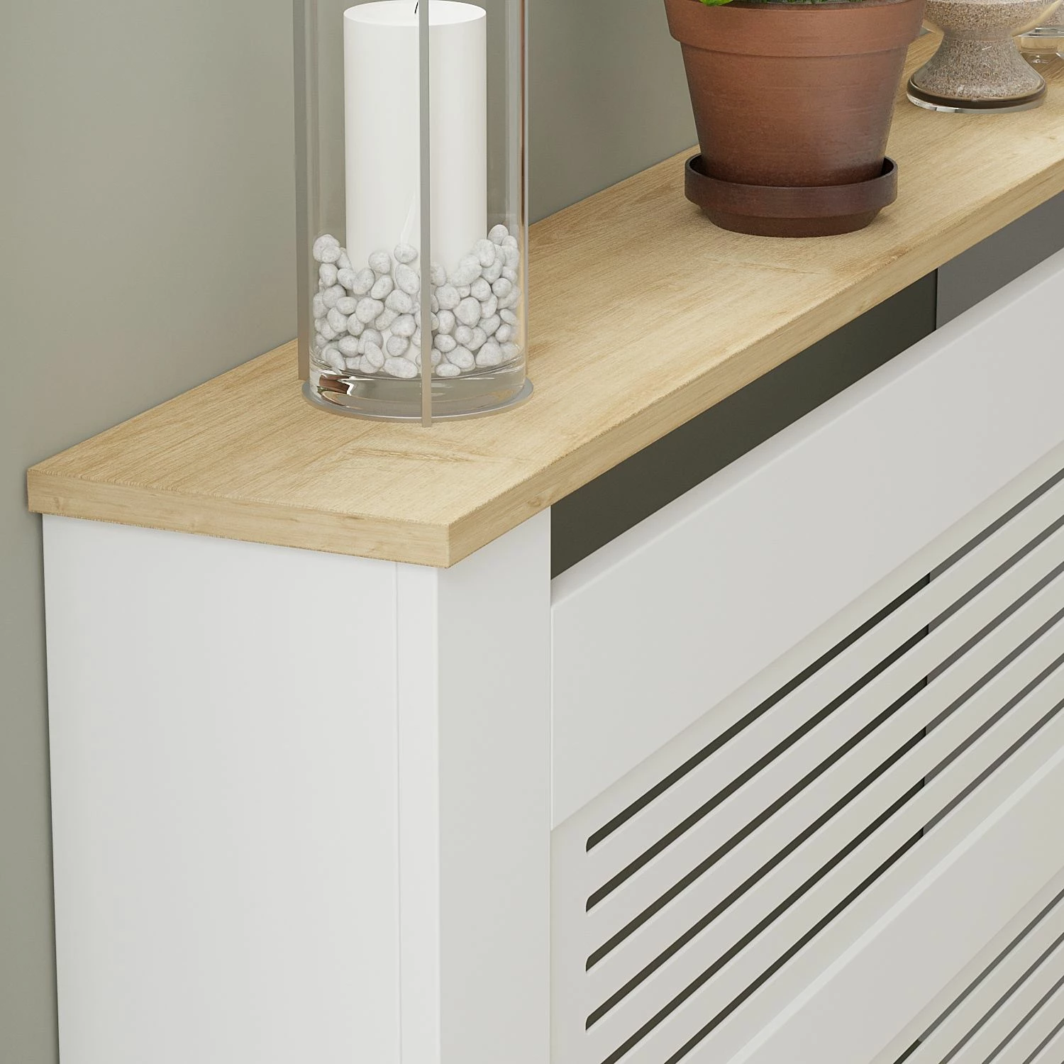Kapak radiatorësh Skye Decor, ngjyrë lis safir dhe e bardhë