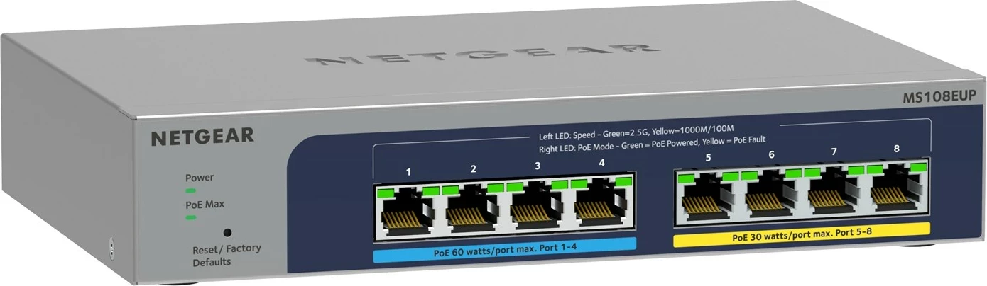 Switch NETGEAR MS108EUP, 8 porte 2.5G, PoE++, Managed, Gri