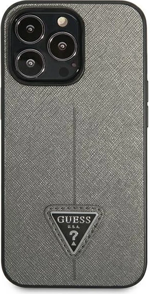 Mbështjellës Guess SaffianoTriangle Logo për iPhone 14 Pro Max 6.7", argjendtë