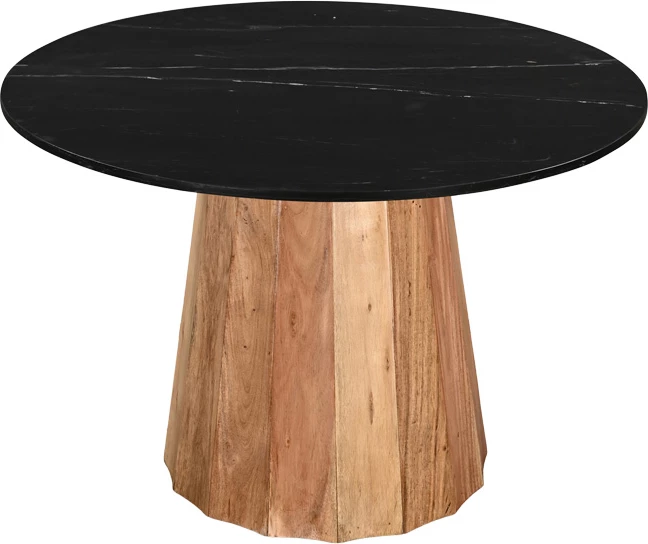 Tavolinë rrumbullake, mermer i zi, dru akacie natyral, D120x76cm