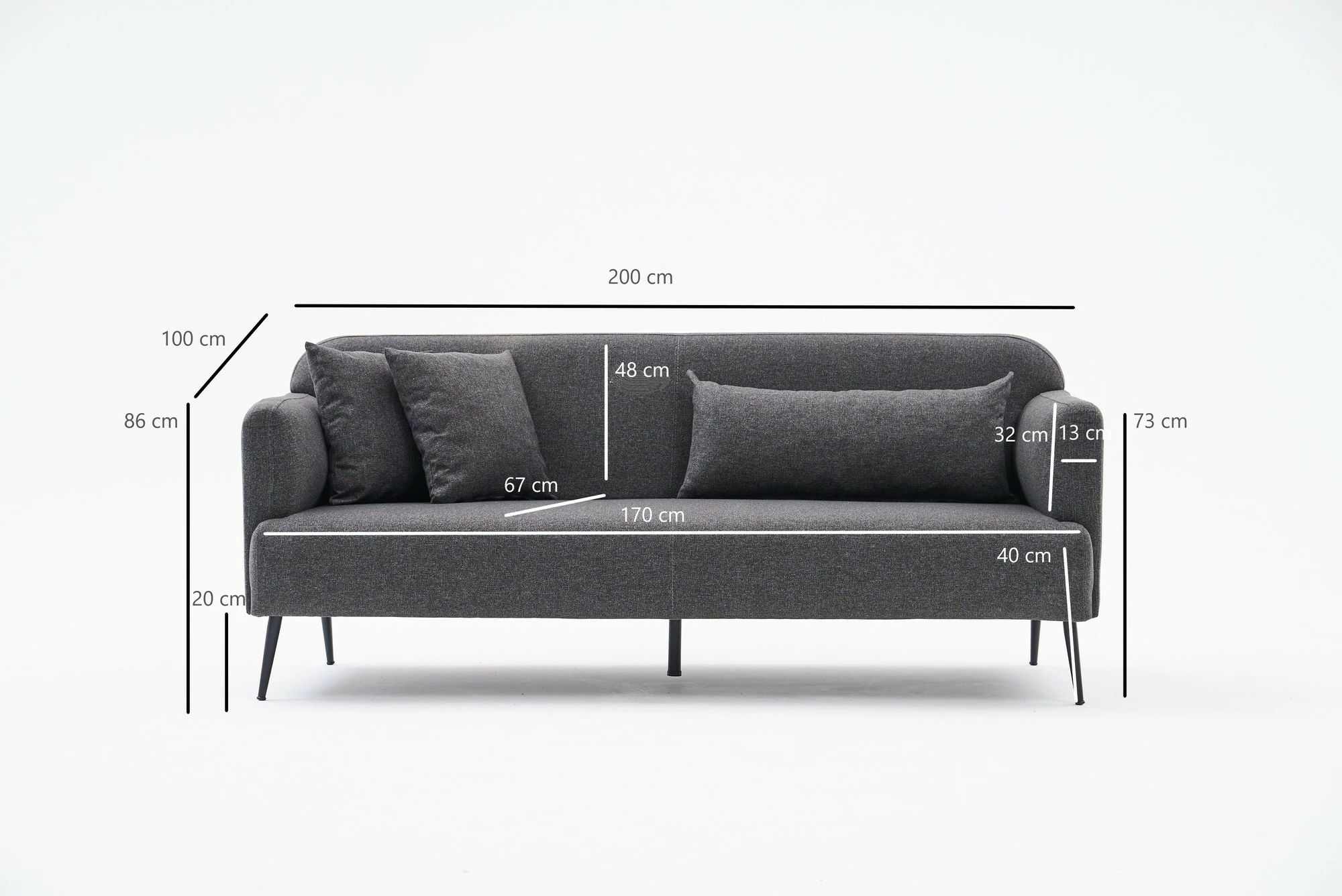 Divan treshe Atelier del Sofa, Revos, ngjyrë antracit