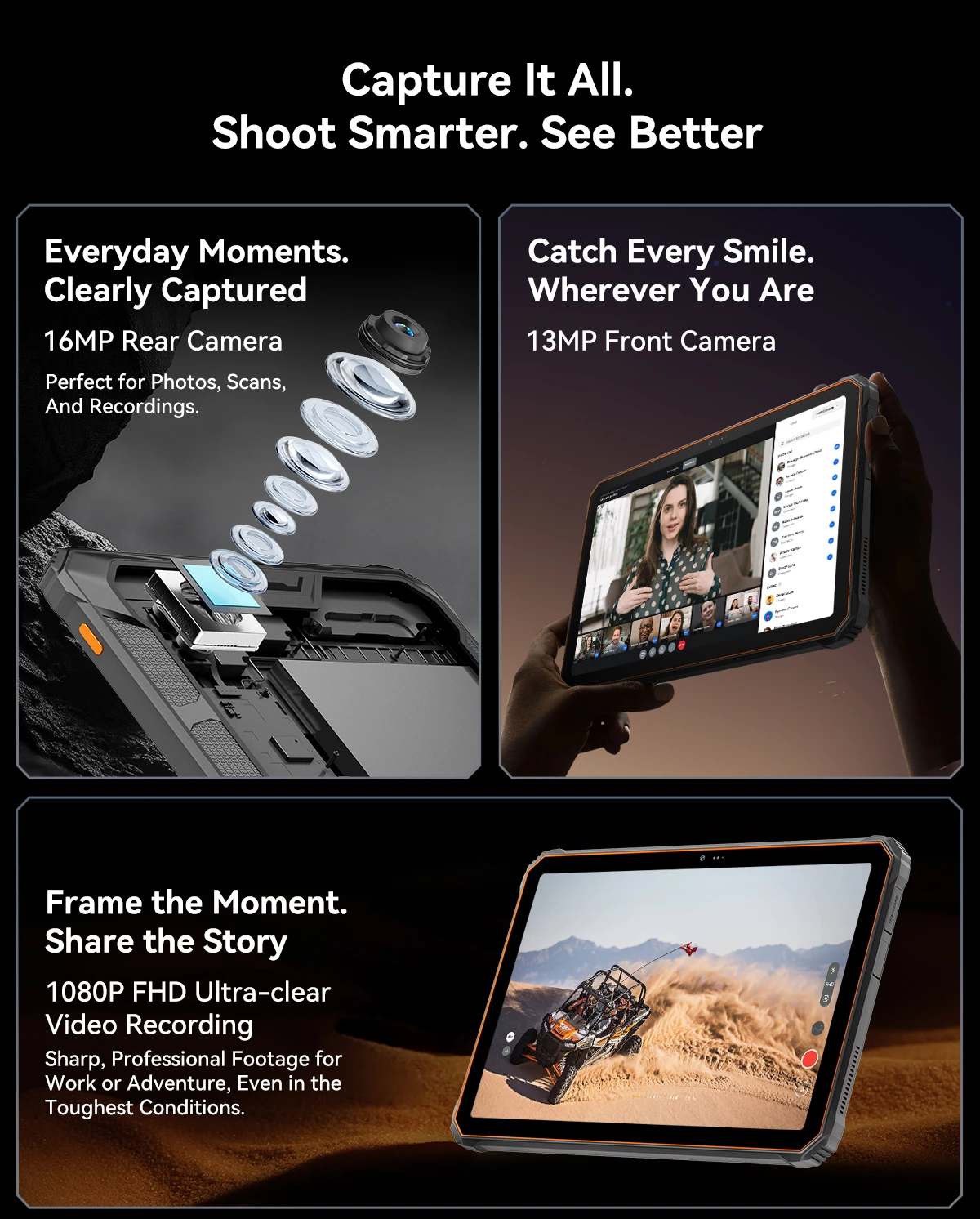 tablet robust Oscal Spider 10 11\" 8GB+256GB 20000mAh IP68/IP69K Android 15, e zezë