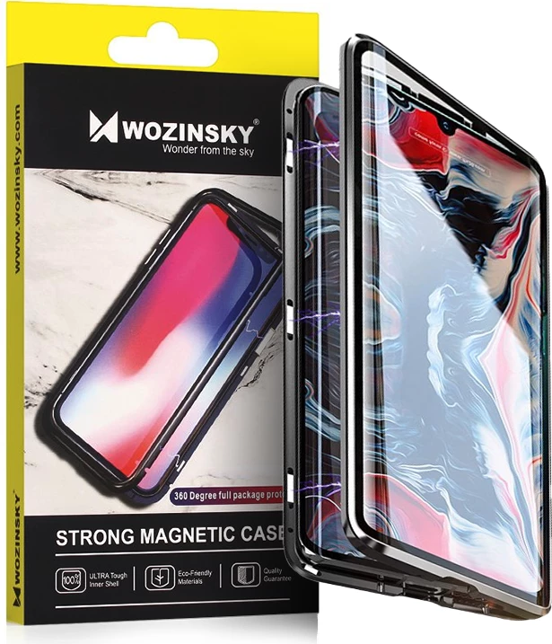 Mbështjellës Wozinsky Full Magnetic Case për Samsung Galaxy A72, xham i integruar, zi-transparent