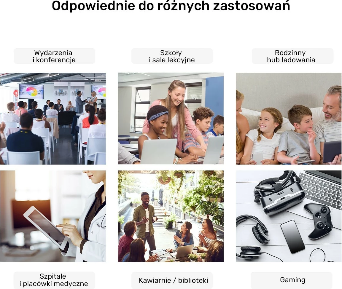 Stacion karikimi Unitek 10 porta, USB-C/USB-A, 240W, e zezë