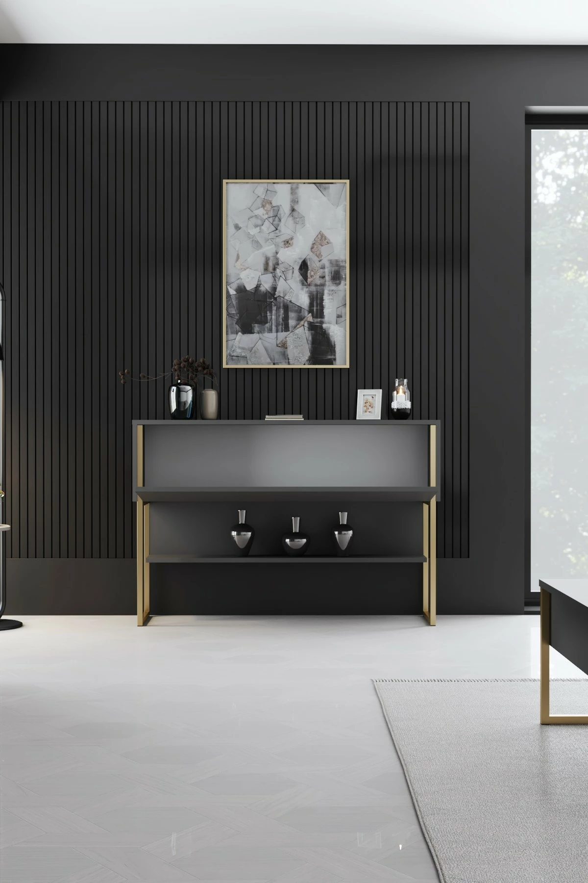 Komodë Skye Decor, ngjyrë ari dhe antracit, Luxe