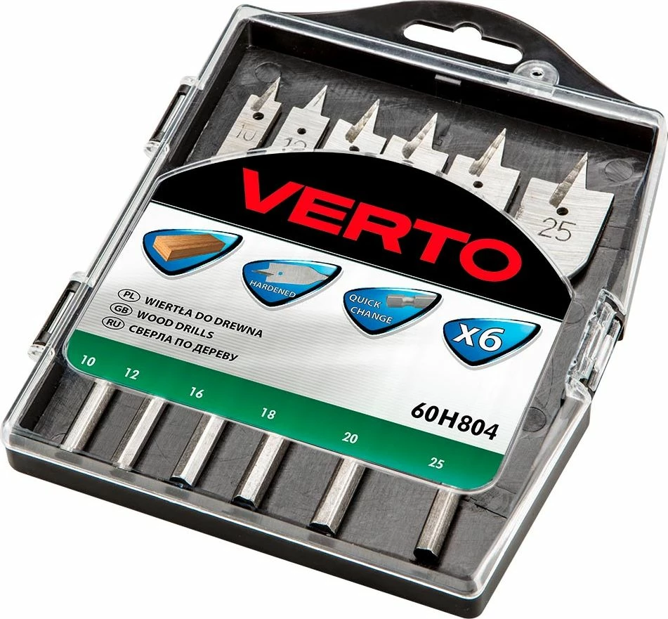 Set bita lopatë për dru Verto 60H804 10-25 mm, 6 copë