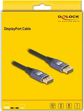Kabllo DisplayPort DeLOCK 1.4 8K 60Hz 2m, metal, e zezë/lila