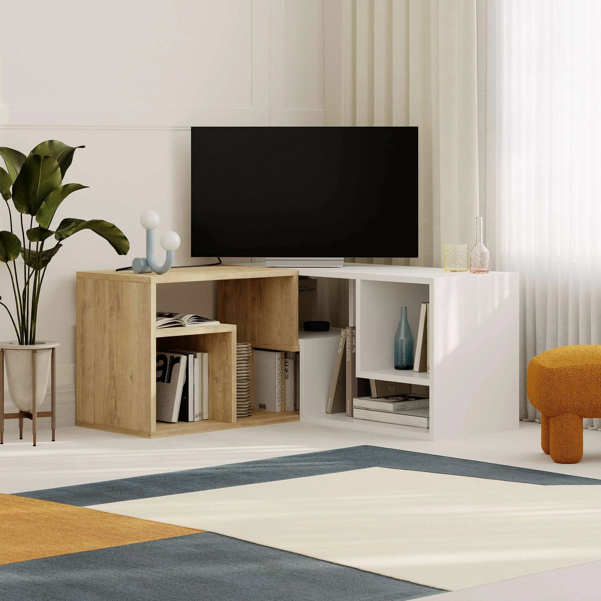 Komodë TV Skye Decor, ngjyrë lis safir, e bardhë