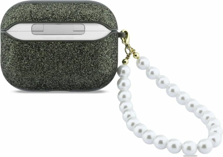 Kutí AirPods Pro 3 Guess Glitter Pearl Strap, e zezë me shkëlqim