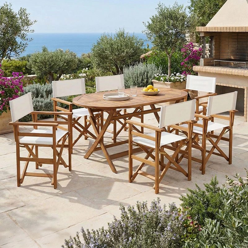 Tavolinë me karrige për terasë Bistrual-Falov, set 7 pjesësh, dru akacie natyrale, 130x80x72cm