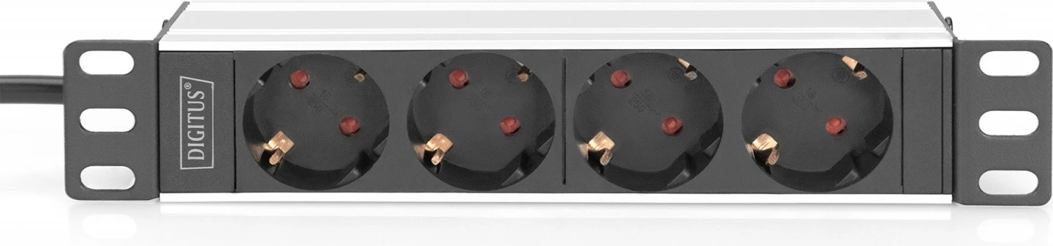 Prizë rack Digitus DN-95418, 4xSchuko, 10", 2m, Alumini, Zezë/Argjendtë
