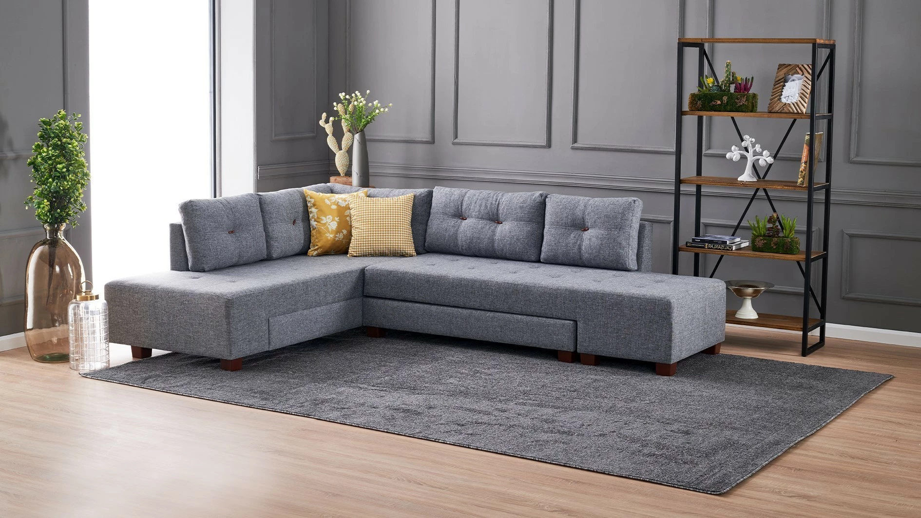Kënd-sofë krevati Atelier del Sofa, kënd-sofë Manama majtas, ngjyrë gri