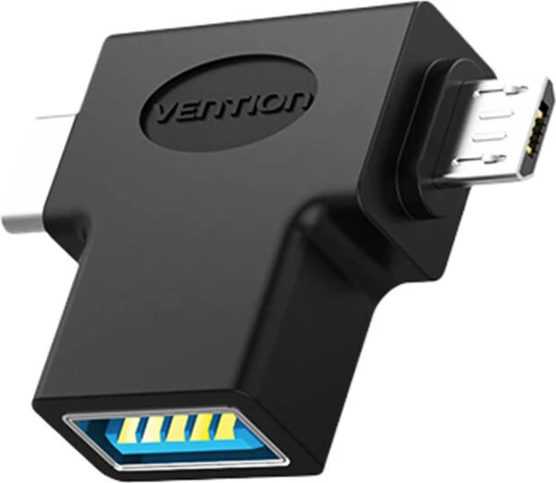 Adapter OTG Vention CDIB0, USB 3.0 në USB-C dhe Micro USB, i zi