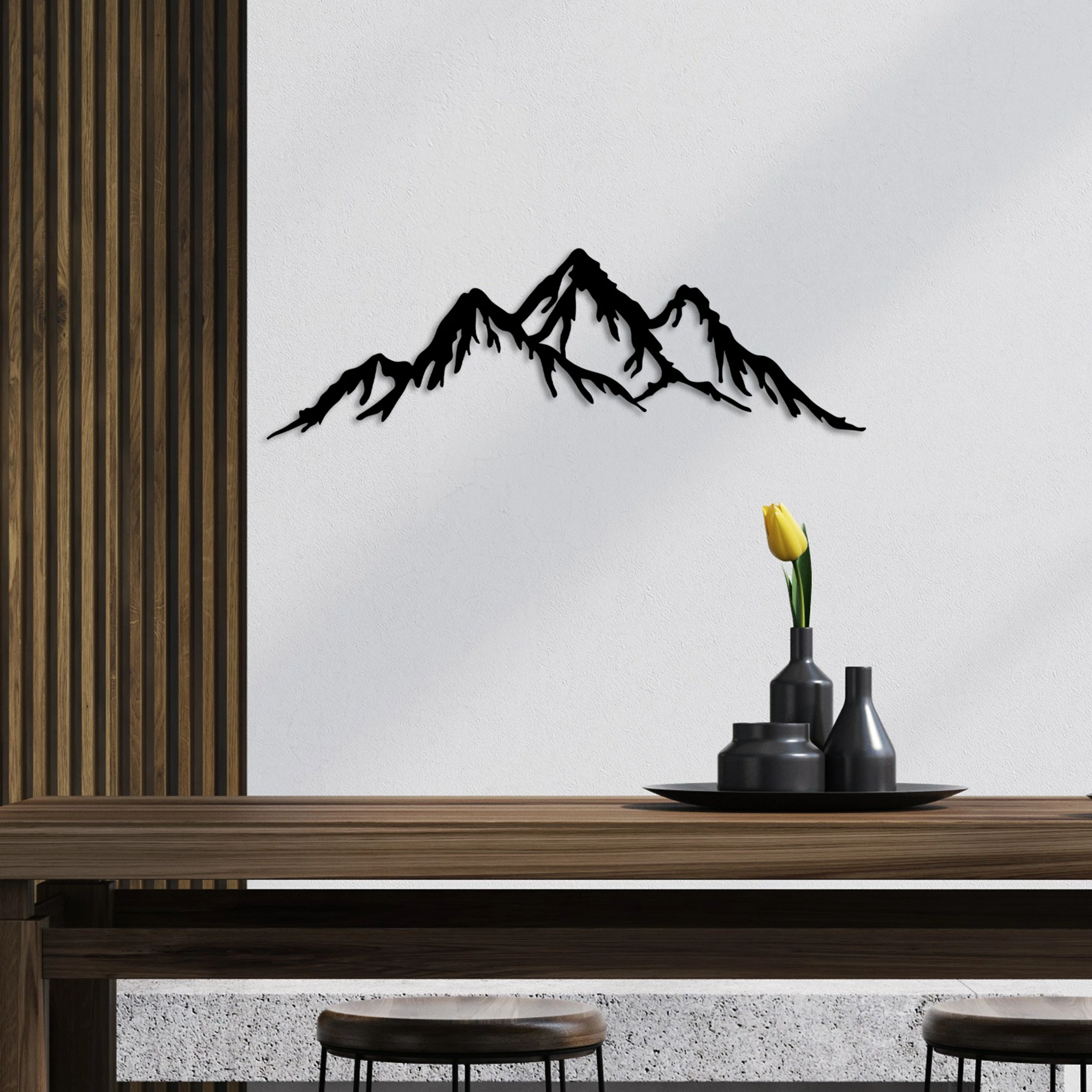 Aksesor dekorativ metalik për mur, mal, Wallity - 5, ngjyrë e zezë, 70x22cm