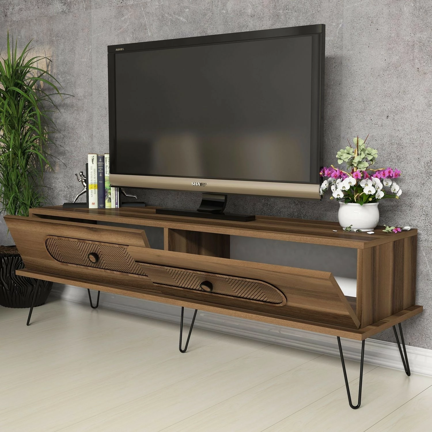 Komodë TV Hanah Home, Ekol, ngjyrë arre