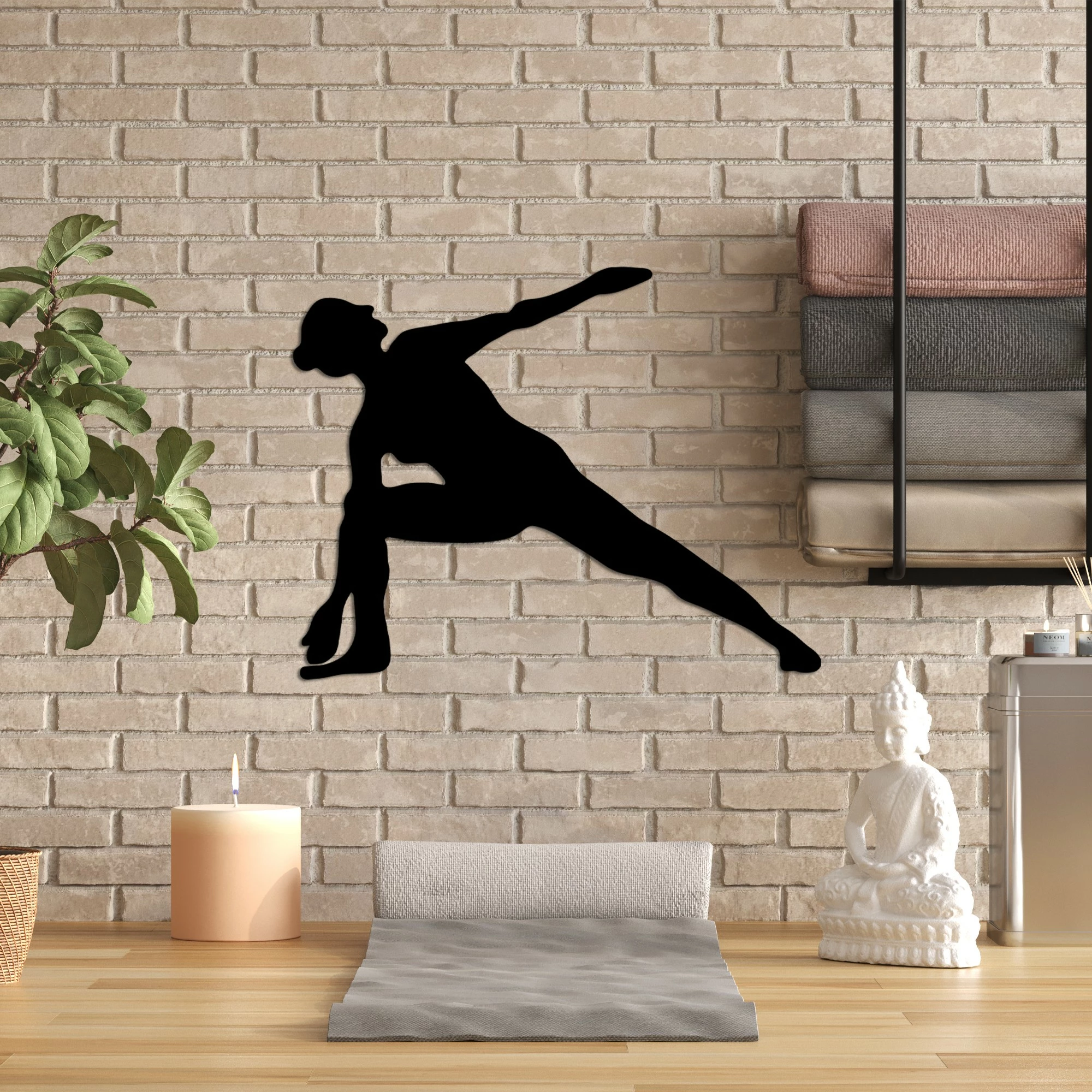 Aksesor dekorativ metalik për mur Wallity, Yoga 17, ngjyrë e zezë, 55x44cm