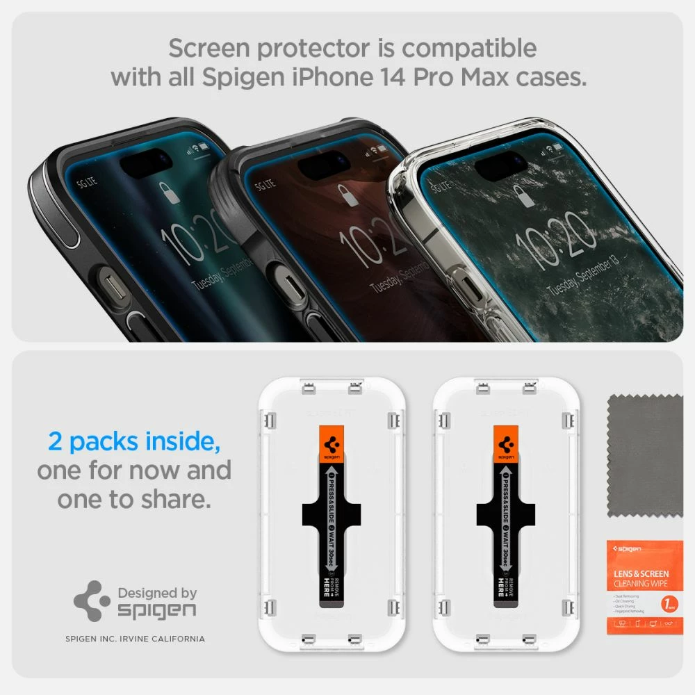 Xham i temperuar Spigen Glas.tR EZ Fit për iPhone 14 Pro, 2 copë