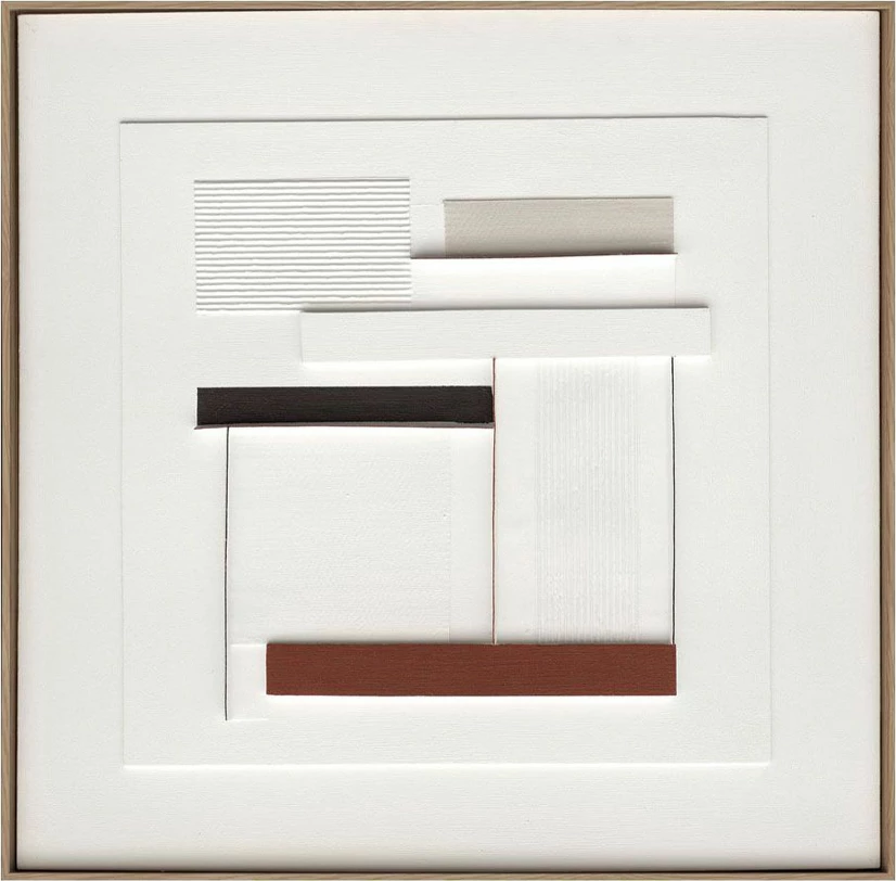 Pikturë dekorative RORTER, kanavacë, ngjyrë e bardhë, bezhë, terrakotë, e zezë, dru natyral, 80x80x5cm