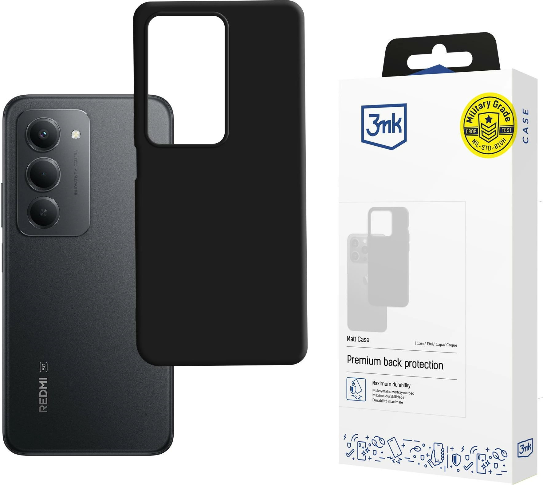 Mbështjellës 3mk Matt Case për Xiaomi Redmi 15 5G, TPU, Absorber125, i zi