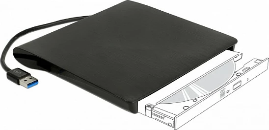 Kuti e jashtme DeLOCK 42603 për drive optik Ultra Slim SATA 5.25 inç, USB 3.2 Gen 1, e zezë