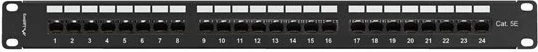 Patch panel LANBERG 24 porta, 1U, 19 inç, kat.5E, me organizer kabllash, zi