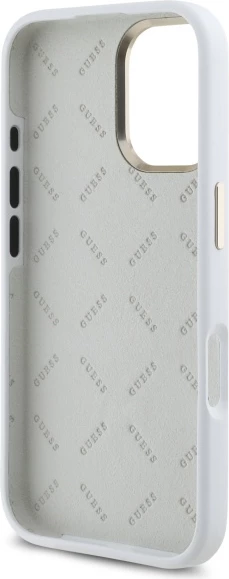 Mbështjellës, Guess, Silicone Logo Strass 4G, për iPhone 16 6.1", hardcase TPU/silikonë me mikrofiber, e bardhë
