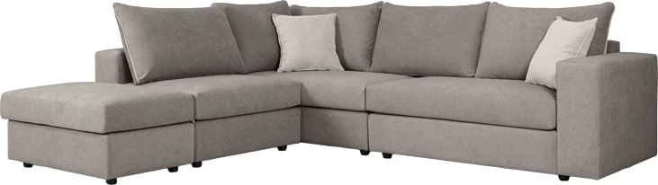 Divan polymorfik i kthyeshëm London, pëlhurë gri, jastëkë gri të çelët, 296x246x95 cm