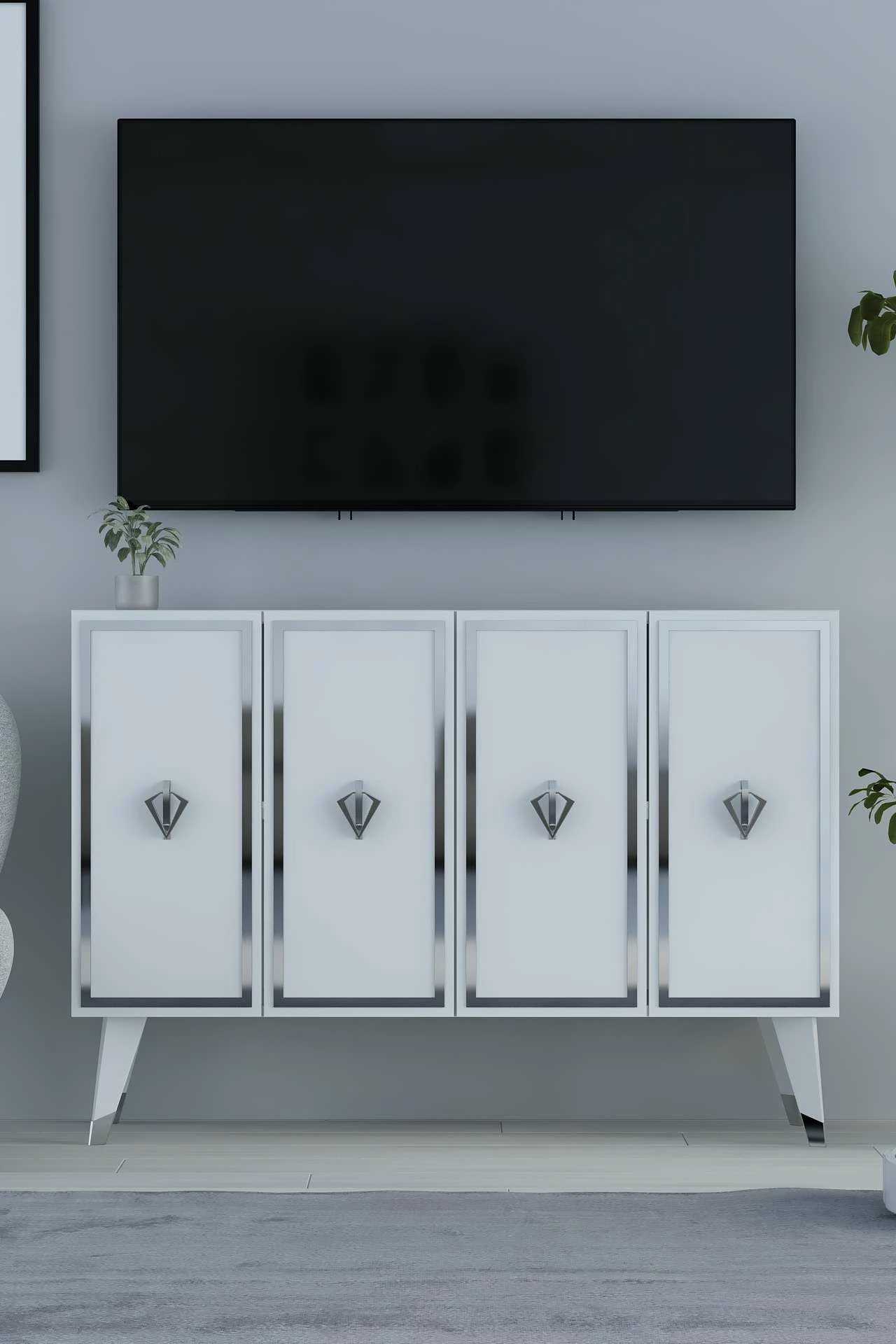 Konsol Skye Decor, 8177KM-32, e bardhë, argjend