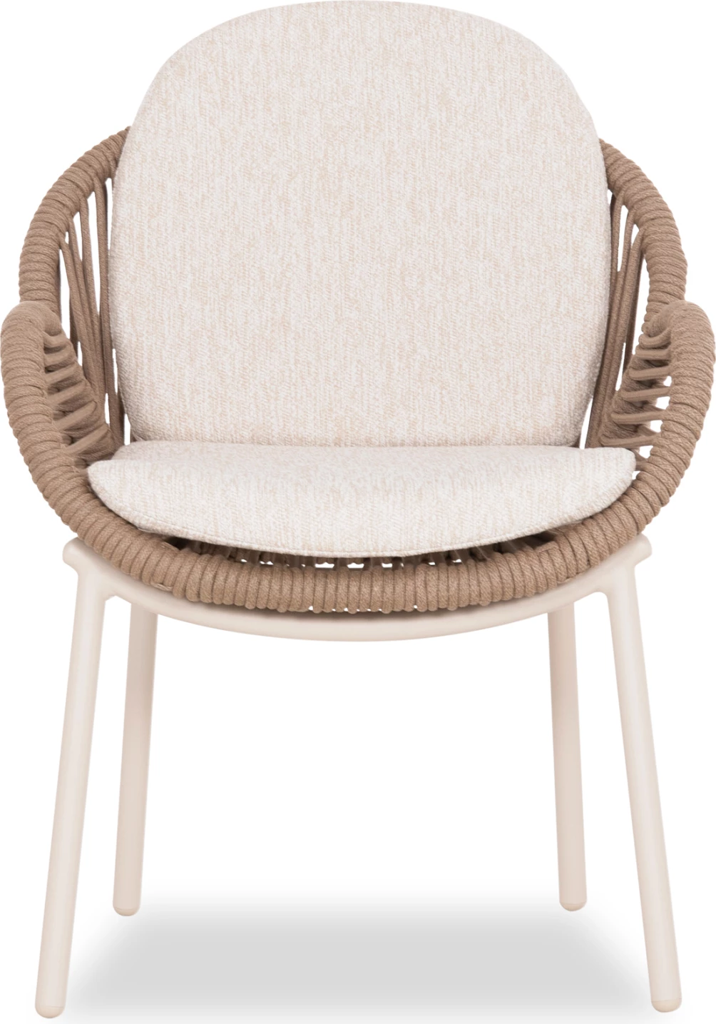 Karrige ngrënieje RIVEN, alumin, litar, jastëk bezhë, 62x69x82cm