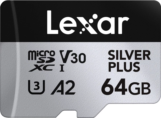 Kartelë memorje microSDXC Lexar Silver Plus LMSSIPL064G-B2ANG 2x64GB UHS-I A2 V30, set 2 copë + adapter SD
