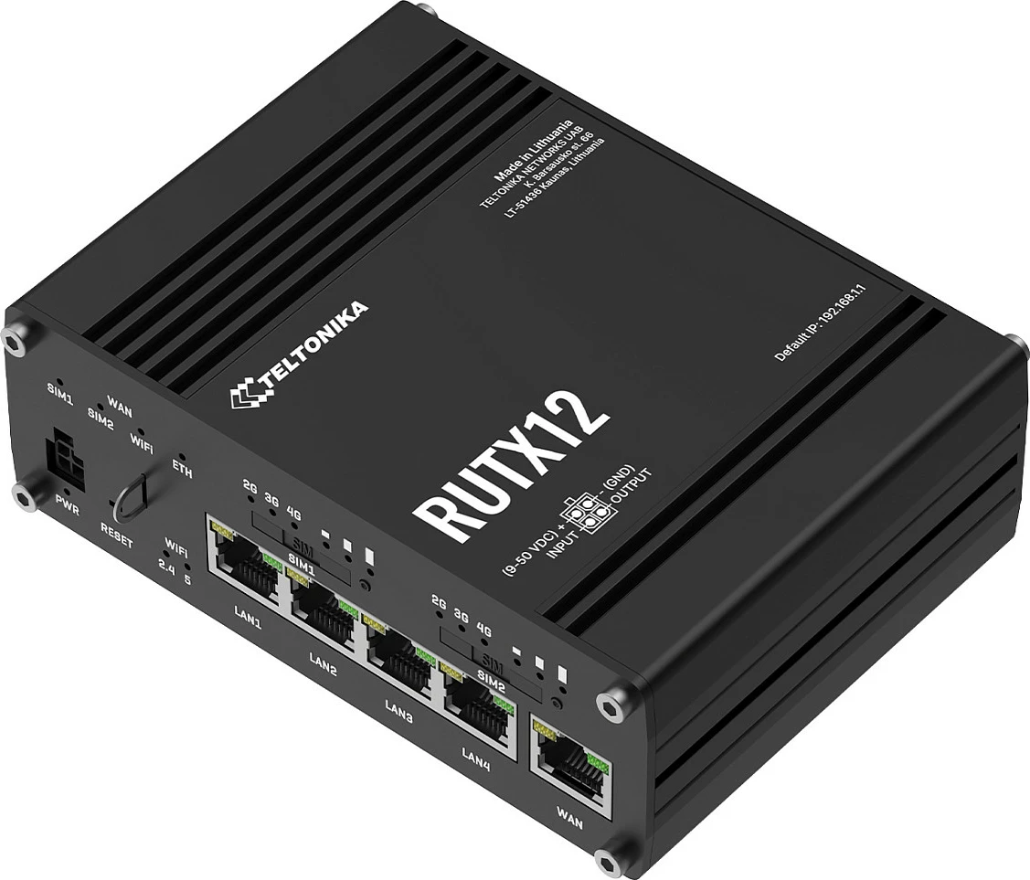 Router industrial Teltonika RUTX12, Dual 4G LTE Cat 6, 5x Gigabit LAN, Wi‑Fi, i zi