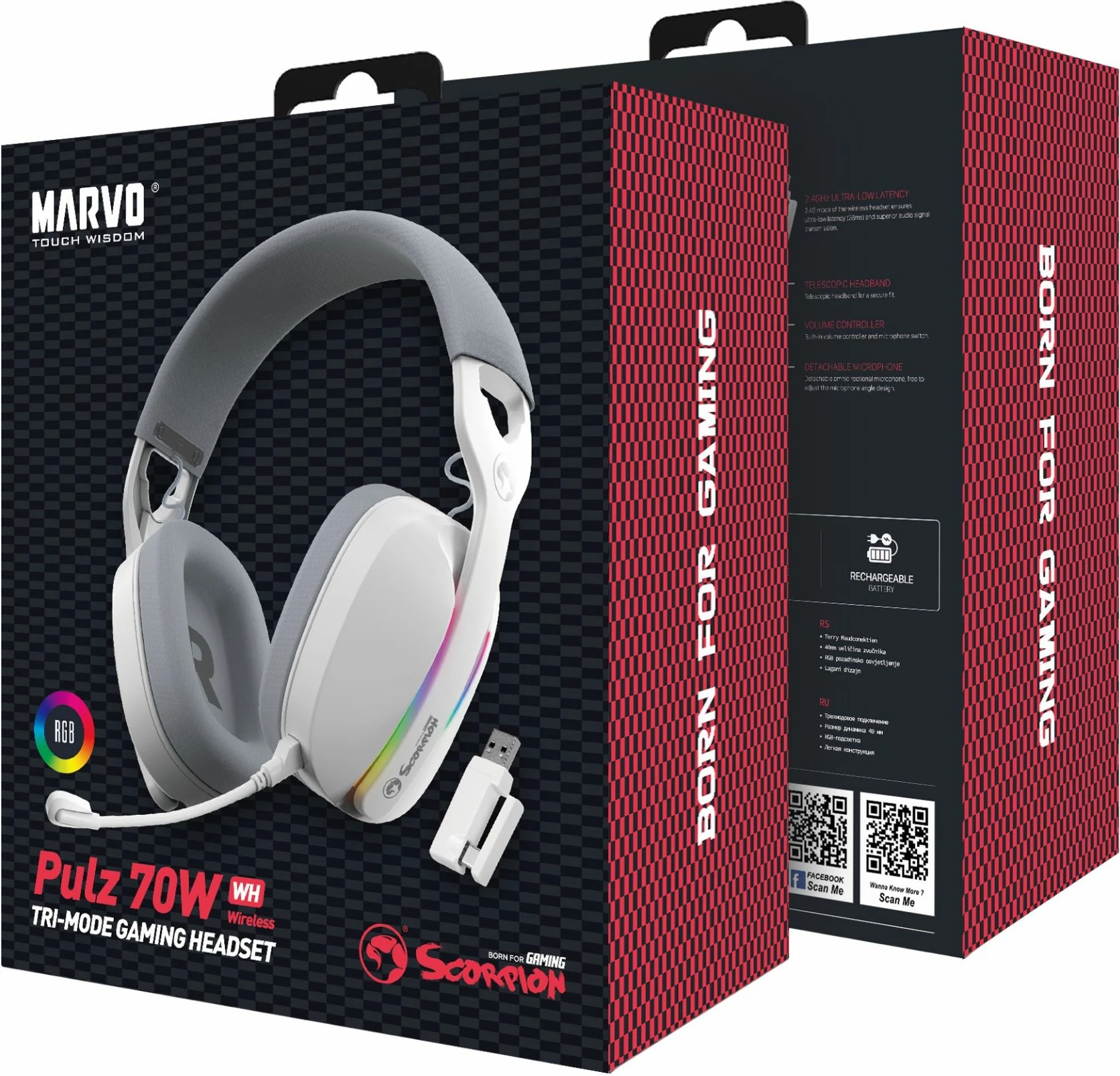Kufje Marvo HG9086W Wireless Gaming RGB, 2.4G/BT5.3/Me kabllo, E bardhë