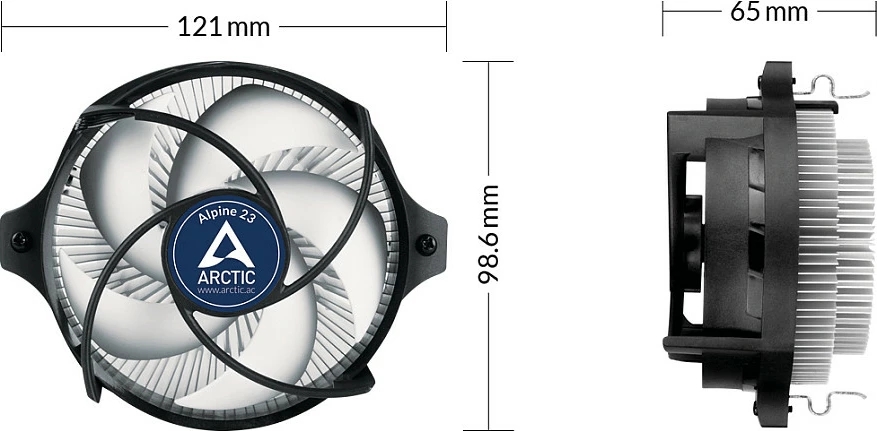 Ftohës CPU ARCTIC Alpine 23, Air cooler, 9 cm, 100-2000 RPM, Alumini, Zi