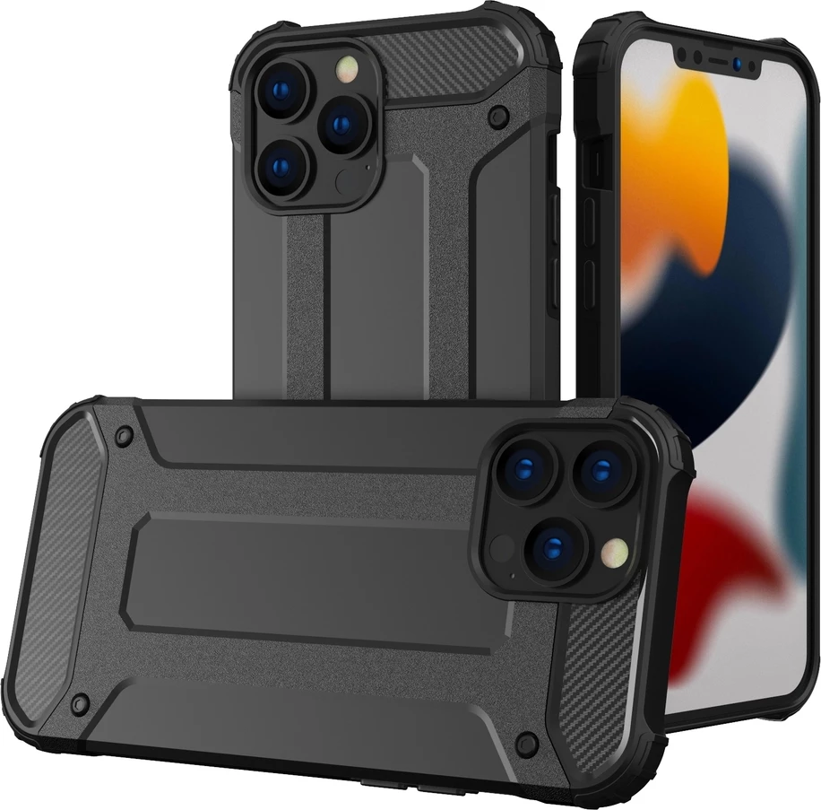 Mbështjellës Hurtel Hybrid Armor për iPhone 13 Pro Max, e zezë