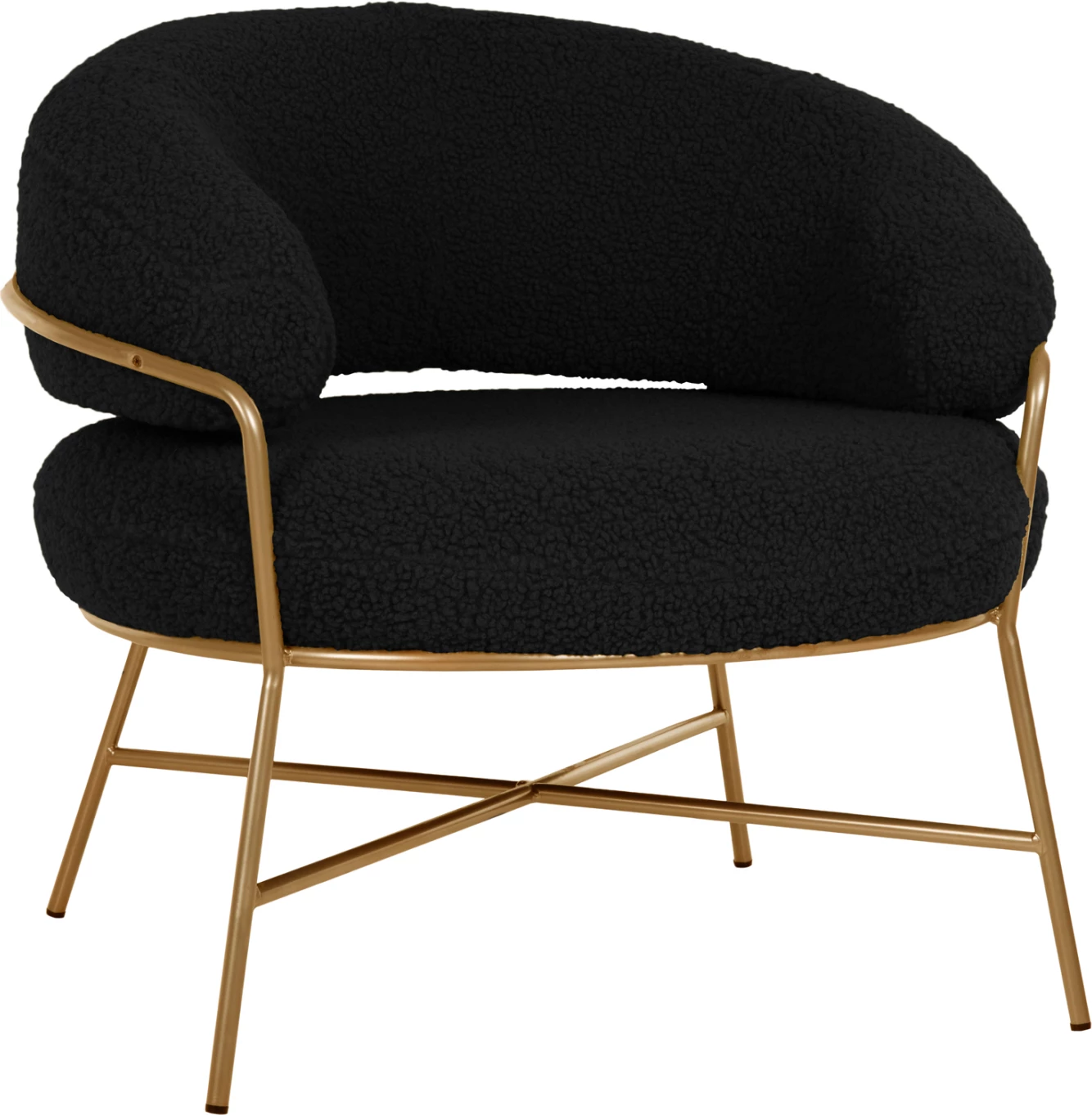 Karrige TRUDI FH8639.24, pëlhurë boucle e zezë dhe kornizë metalike e artë, 84x79x76H cm