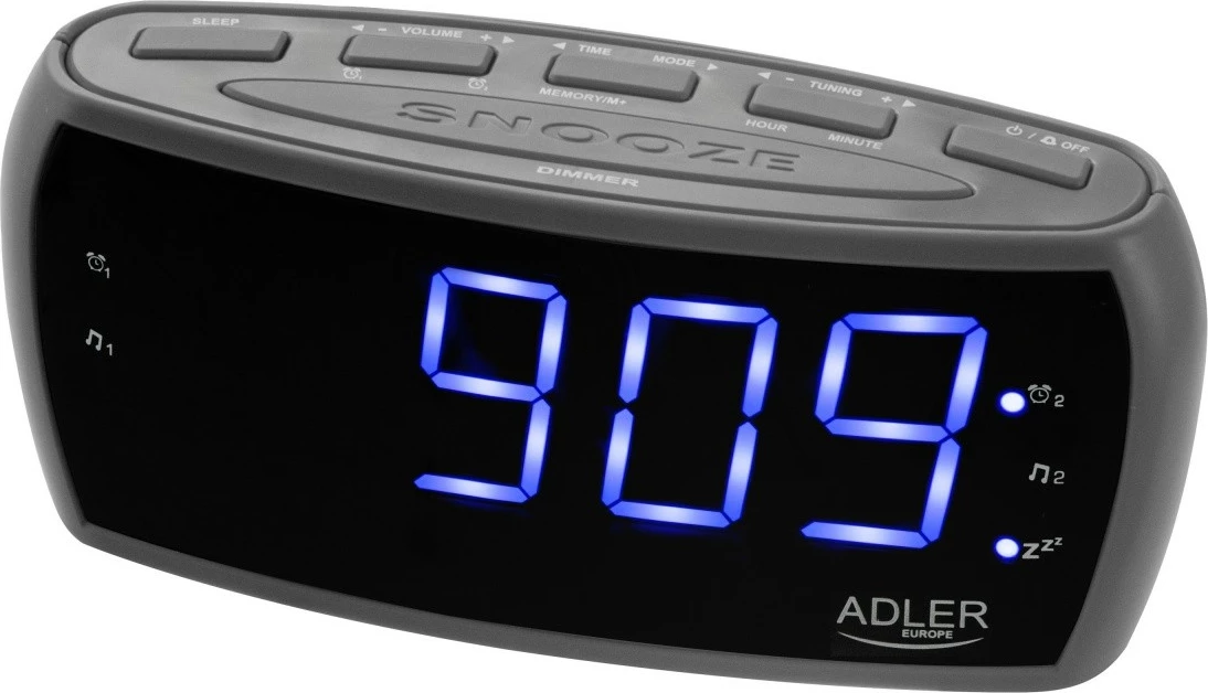 Orë alarmi me radio, Adler AD1121S, AM/FM, ekran LED 5 cm, dy alarme, 10 preset-e, e zezë