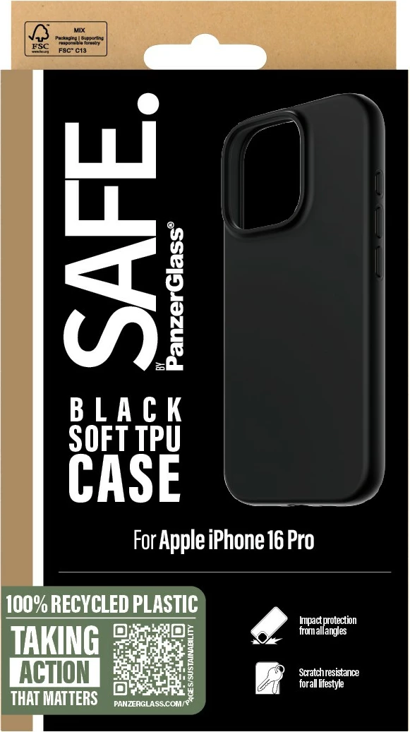 Mbështjellës PanzerGlass për iPhone 16 Pro, TPU, i zi